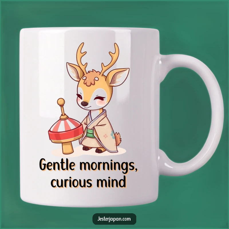 Funny Deer Kimono Mug: Shy Creature's Curiosity - Perfect 'Funny Gift'
