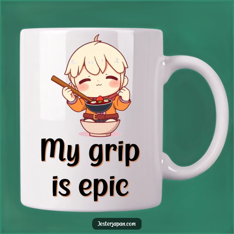 This mug captures the universal struggle of mastering oversized chopsticks with a comical character. It's a perfect, funny gift for anyone who loves Asian cuisine but battles with their utensils.