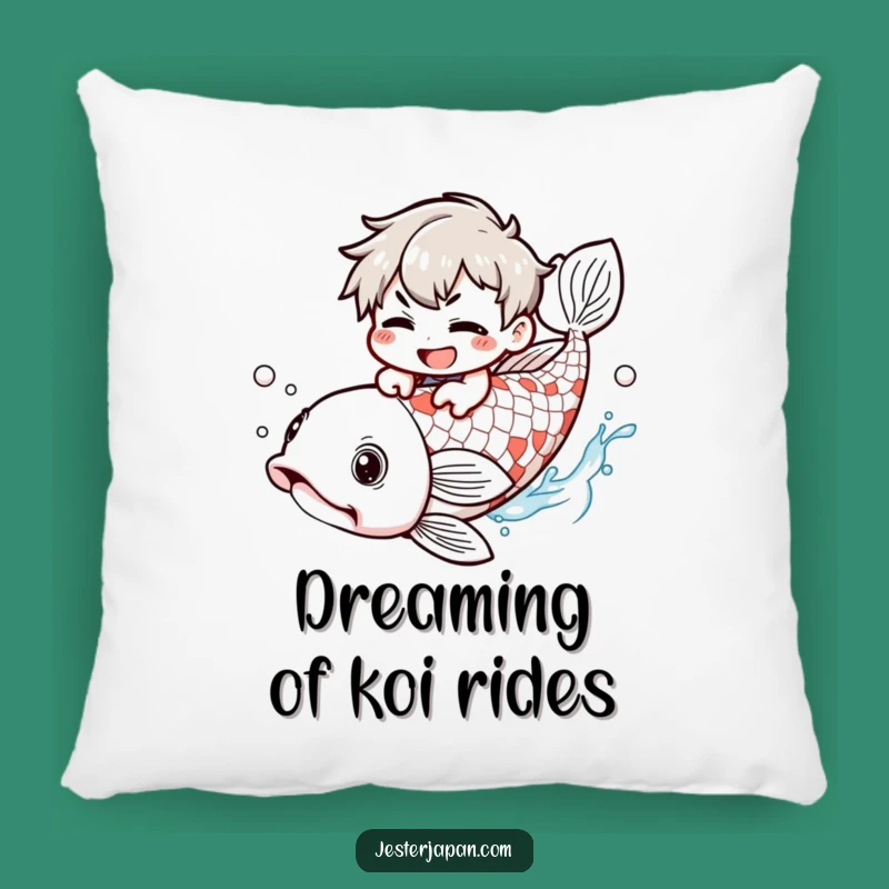 Funny Kawaii Koi Rider Pillow: Mischievous Character Comfort, Humorous Home Accent