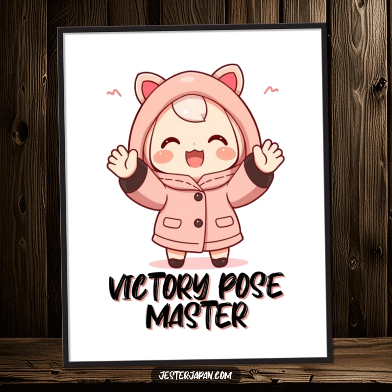 Funny Happi Coat Digital Art Print: Instant download art of a cute character in a happi coat, enthusiastically cheering with both hands, ideal for fan decor.