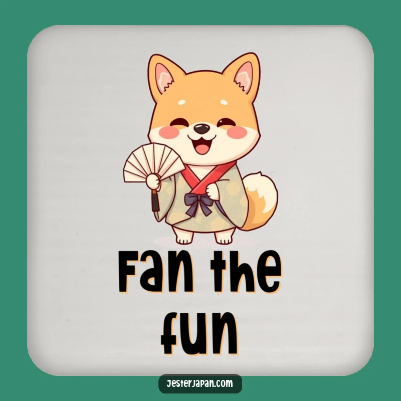 Funny Shiba Dog Kimono Coaster - Happy Fan Waving Drink Protector Gift