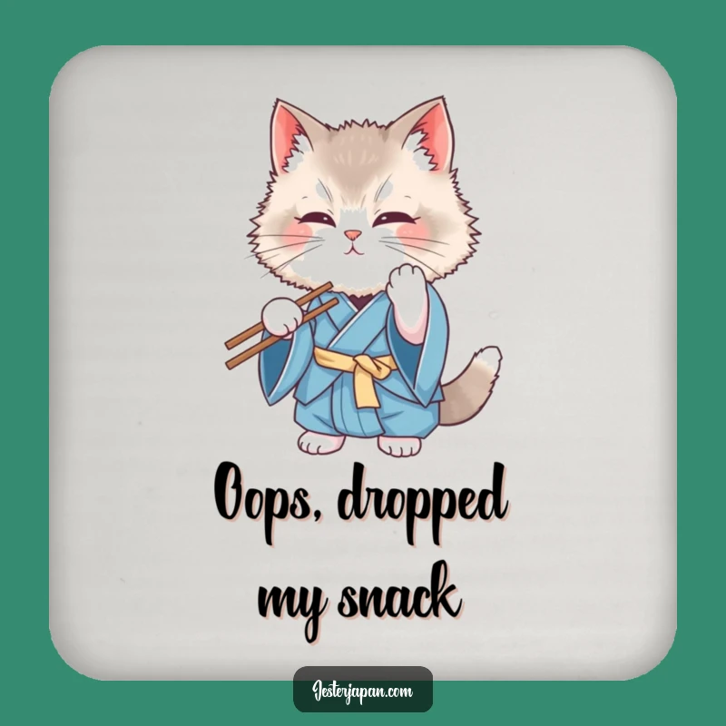 Funny Cat Kimono Coaster: Clumsy Chopstick Cat - Protect Surfaces with 'Funny Gift'