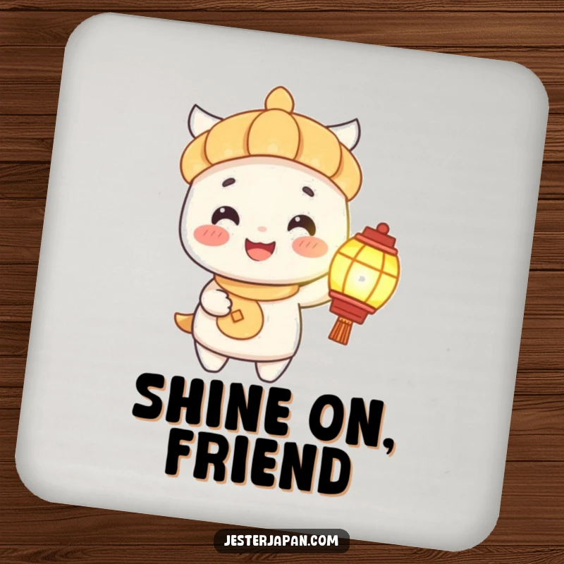 Funny Coaster: A happy character holding a lantern, bringing light and cheer to protect your surfaces, a fun funny gift.