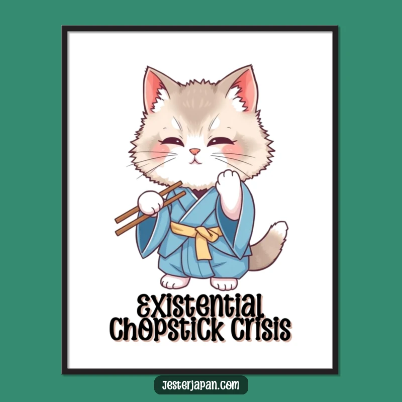 Funny Clumsy Cat Kimono Poster: Hilarious Chopstick Struggle Art - Perfect 'Funny Gift'