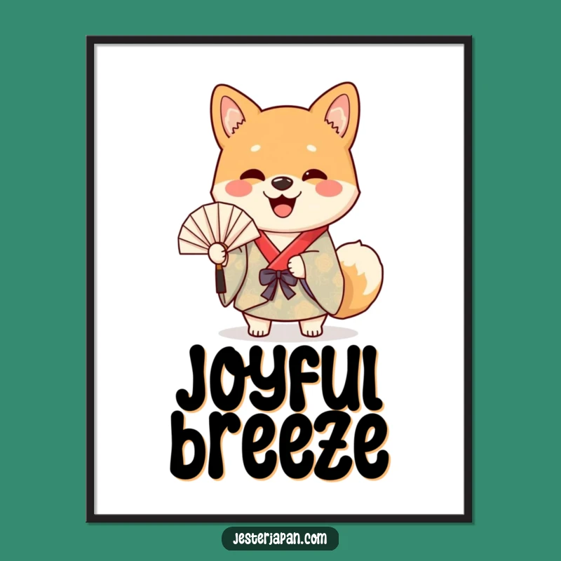 Funny Shiba Dog Kimono Poster - Happy Waving Art Print Gift
