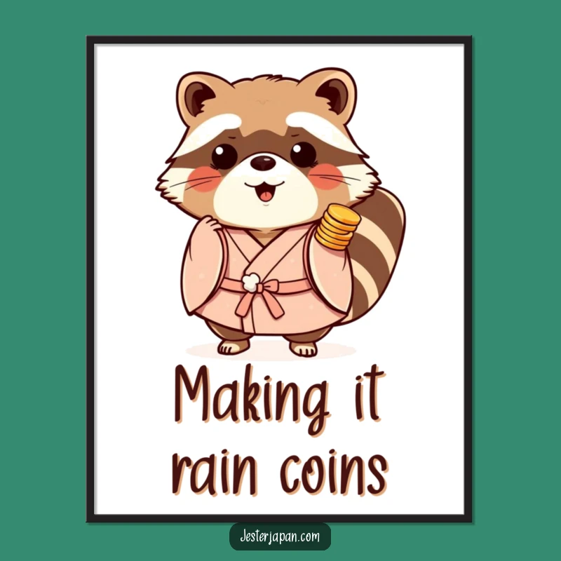Funny Free Printable Wall Art: Playful Tanuki Coins, Downloadable Art for Luck