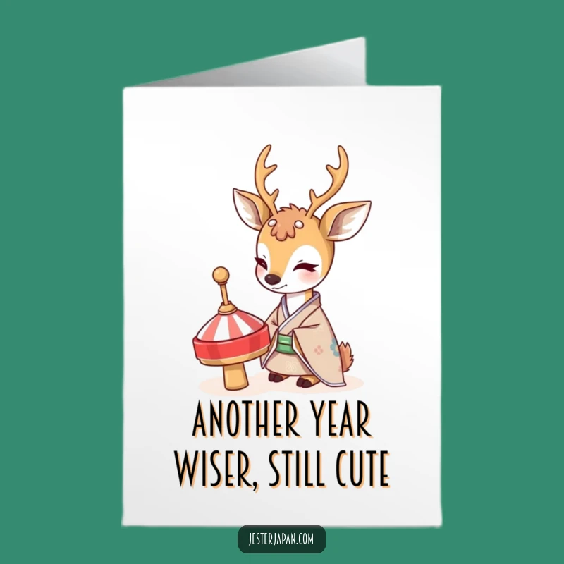 Free Printable Birthday Card: Shy Deer & Spinning Top - Sweet & Funny DIY Gift!