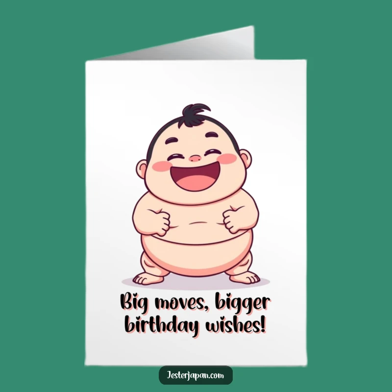Funny Free Printable Sumo Pose Birthday Card: Hilarious Wrestling Downloadable Gift
