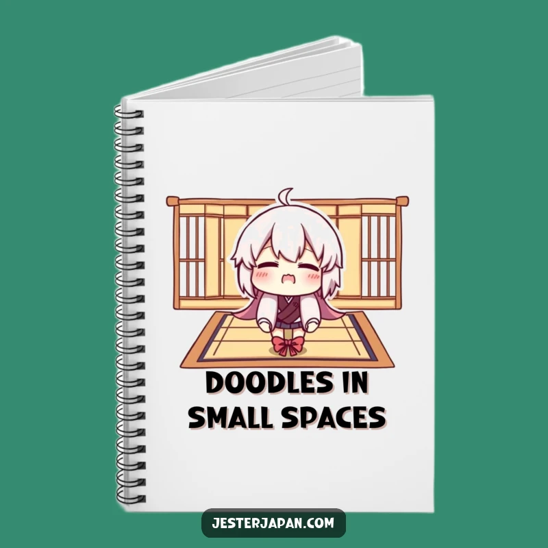 Jot down your thoughts (even the squeezed-in ones) in this funny notebook, featuring a character's comical struggle with a tiny Tatami mat.