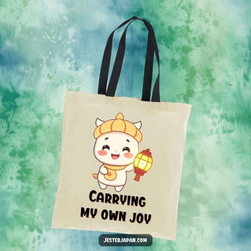 Funny Tote Bag: A happy character illuminates its face with a lantern, a symbol of joy for this cheerful accessory.